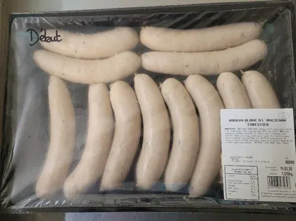 boudin blanc a l'ancienne (porto, morilles et forestier), vendus au rayon coupe et frais emballé — photo 1 sur 2