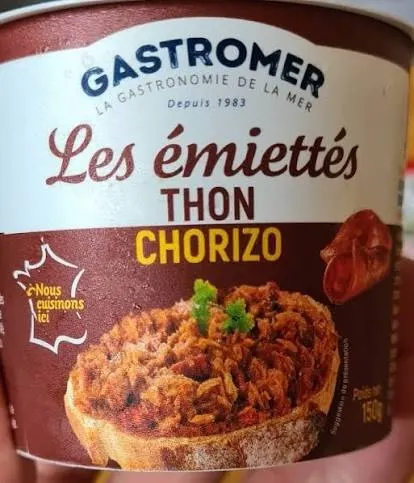 émietté de maquereaux moutarde150g¤émietté surimi crème 150g¤rillettes thon poivre-vert 150g¤émietté sardine citron 150g¤rillettes sardines-citron 150g¤rillettes maquereaux 150g¤émietté thon chorizo 150g — photo 3 sur 5