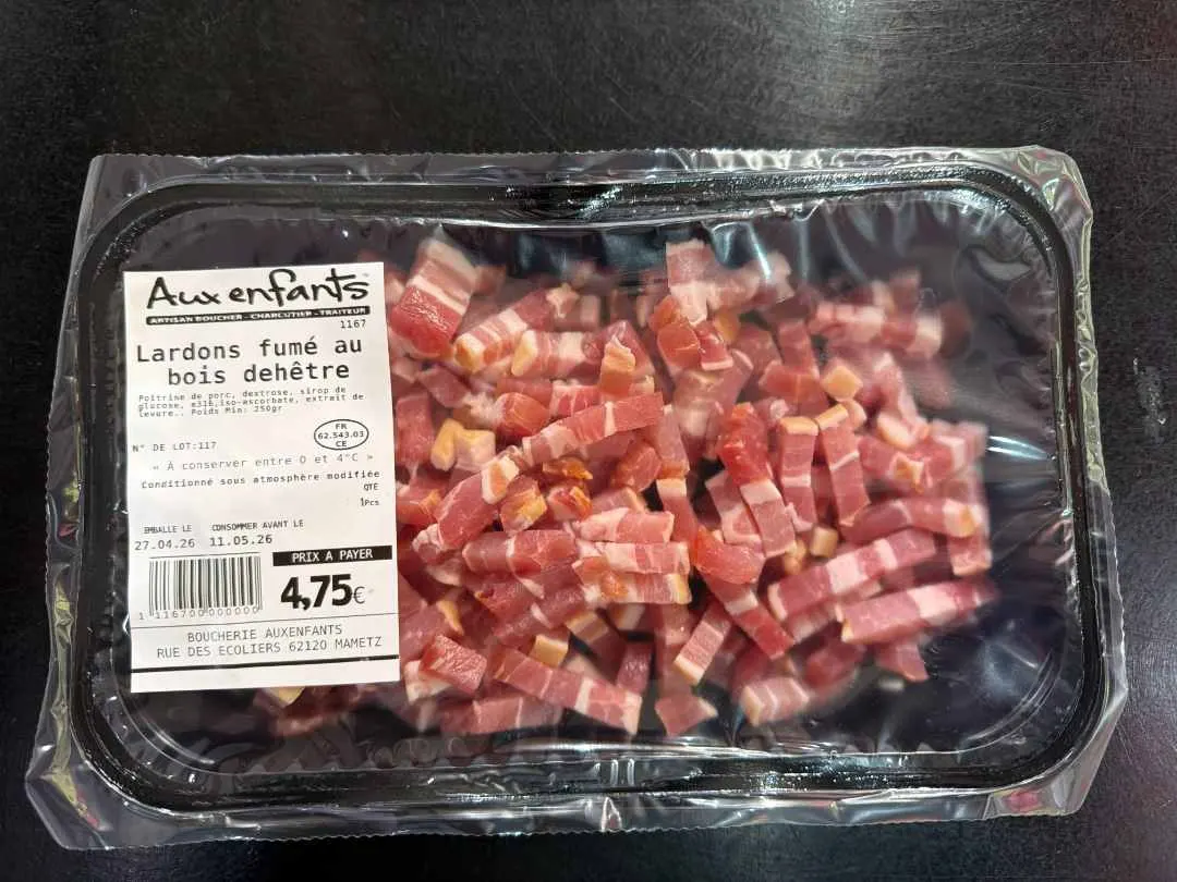 lardons fumés au bois de hêtre emballé le 27/04/26 — photo du produit rappelé